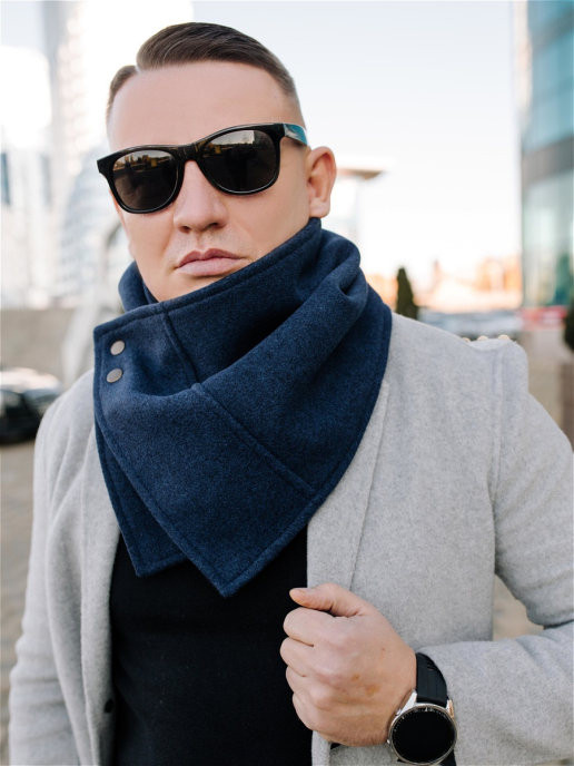 Buttoned Scarf, blue - photo - 7